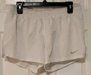 Nike Running Shorts Womens Med Dri FIT Mesh Lightweight 10K Run Marathon White - Picture 1 of 4