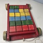 Vintage Triang Kids Toy Wooden Block Blocks Pull Along Cart Trolley