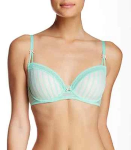 BETSEY JOHNSON STOCKING STRIPE CONVERTIBLE DEMI BRA #723803 GREEN 32 C NEW! $48 - Picture 1 of 3