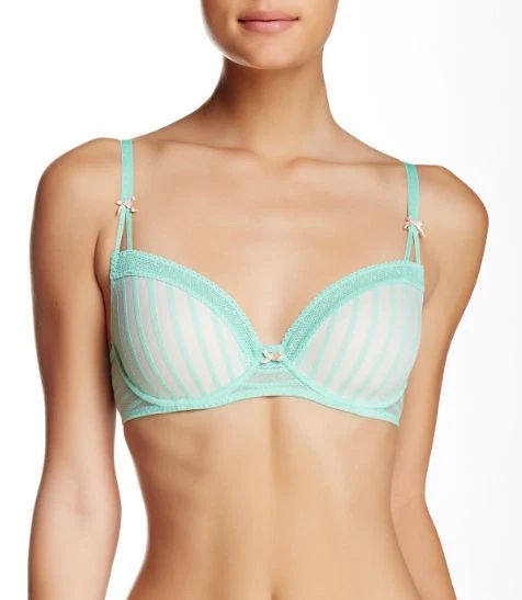 BETSEY JOHNSON STOCKING STRIPE CONVERTIBLE DEMI BRA #723803 GREEN 32 C NEW! $48 - Image 1 of 3