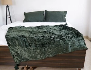 crush velvet dark moss green throw blanket, Decorative Throw, 52" x 72" inch - Picture 1 of 3