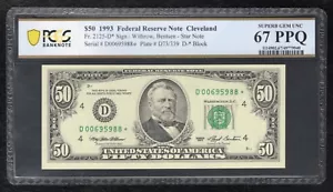 FR 2125-D* 1993 $50 *STAR* FRN CLEVELAND, OH PCGS BANKNOTE GEM UNC-67PPQ (C) - Picture 1 of 2
