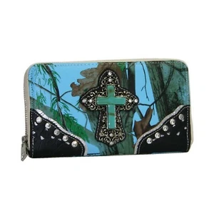 Western Zip Around Rhinestone Cross Wallet - Picture 1 of 10