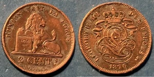 Belgium 1870 2 Centimes - Léopold II KM-35.1 Copper VF #11 - US Seller - Picture 1 of 1