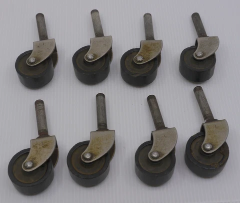 VINTAGE LOT OF 8 MATCHING METAL FURNITURE CASTERS w HARD PLASTIC WHEELS Cover