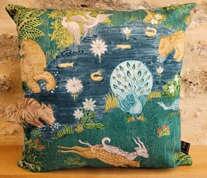 Sanderson Archive Pamir Garden Animal Kingdom Teal & Velvet Cushion Cover - Picture 1 of 11