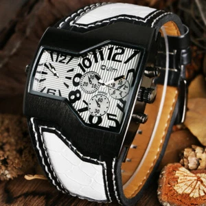 OULM Mens Military Watch Irregular White Dial Quartz Steampunk Wristwatch - Picture 1 of 9