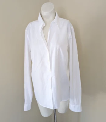 Y2K Office Core Button Front Shirt 14 Crisp White Career 100% Cotton Fitted - Image 1 of 4