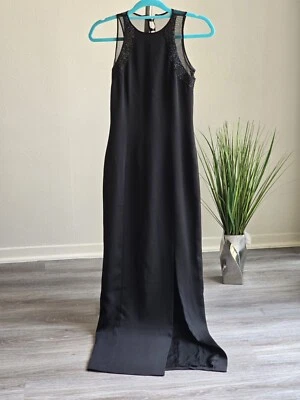 Lillie Rubin Exclusive Women's Black Beaded Slit Maxi Dress. Sz 4 - Изображение 1 из 4