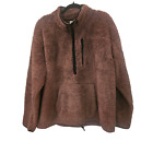 PINK Victoria Secret Sherpa Fleece Pullover Jacket Teddy Half Zip Brown Pink XL