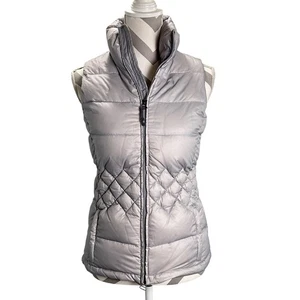Athleta Down Puffer Vest XS Silver Gray Quilted Full Zip Sleeveless Jacket - Picture 1 of 8