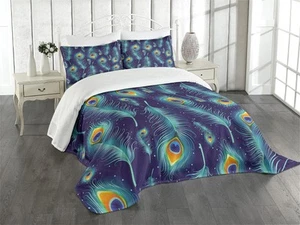 Peacock Bedspread Set, Graphic Peacock Bird Feathers Background Designed Imag... - Picture 1 of 4