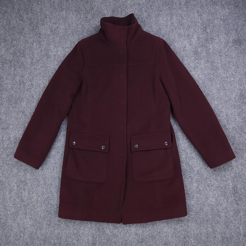 LL Bean 女式小号勃艮第羊毛细丝衬里立领全拉链 — 第 1/4 张图片