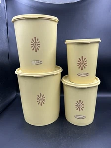 VINTAGE TUPPERWARE gelb 8tlg Set Stapelkanister 4 Kanister alle mit Deckel - Bild 1 von 11