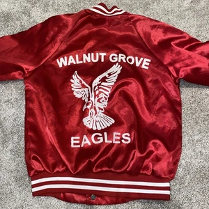 Vintage Red Satin Varsity Bomber Jacket Youth M 10-12 USA Walnut Grove Eagles - Picture 1 of 9