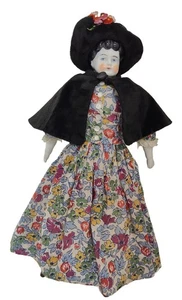 Vestido estampado floral muñeca china vintage capa y sombrero negro - Imagen 1 de 6