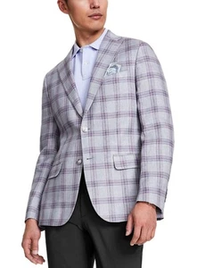 Tallia Mens Slim-Fit Plaid Linen Sport Coat 36 Short Purple/Lilac Blazer - NWT - Picture 1 of 5