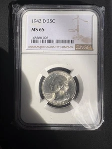 1942 D  Washington Quarter  NGC MS65 - Picture 1 of 4