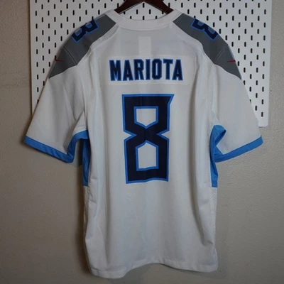 Camiseta de fútbol americano Nike Tennessee Titans Marcus Mariota NFL blanca azul talla L Foto 1 de 4