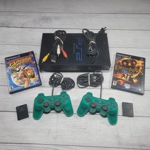 Sony PlayStation 2 PS2 Fat Console Paquete Probado 3 Juegos, 2 Controladores Verdes + - Imagen 1 de 4