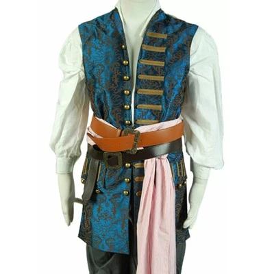 Caribbean Jack Sparrow Cosplay Costume Halloween Blue Vest Only Fancy Dress Mens - Image 1 of 4