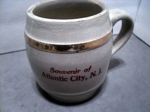 VTG Older Stoneware Barrel Shape Atlantic City NJ Souvenir Mug Women Lies Saying - Picture 1 of 1