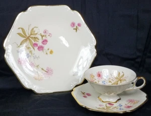 Mitterteich Trio Set Footed Tea Cup Saucer Dessert Plate Bavaria Germany 1931-45 - Picture 1 of 11