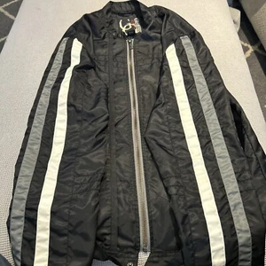 Guess Moto Jacket Men's Size L Black Gray White Racer Stripe Lightweight Pockets - Picture 1 of 11