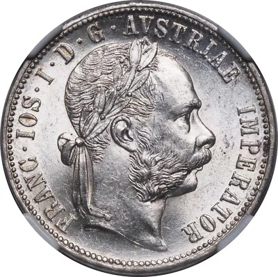 1879, Austria, Emperor Franz Josef I. Silver 1 Florin Coin. NGC MS-62! - Image 1 of 3