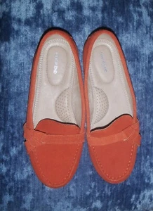 Women's Lands' End Flat Loafers/moccasins. Orange Suede Leather UK 5.5 worn once - Picture 1 of 5