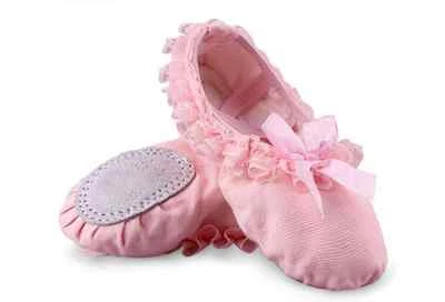 Toddler kids baby lace canvas pink ballet soft shoes split leather sole - Image 1 of 3