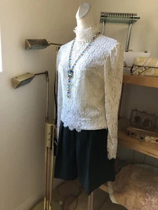 vintage Jessica McClintock lace top embroidered floral High Victorian neck sz 12 - Picture 1 of 5