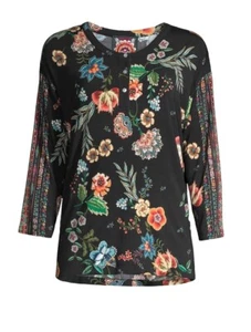 Johnny Was Ardell Floral Black Henley Women’s Small 3/4 Sleeve So Soft Top Boho - Picture 1 of 8