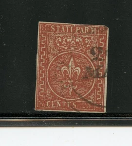 KMC4076-Italy-Parma #8 (I366) Crown & Fleur-de-lis, 25c red brown, U,CV$450.00 - Picture 1 of 2