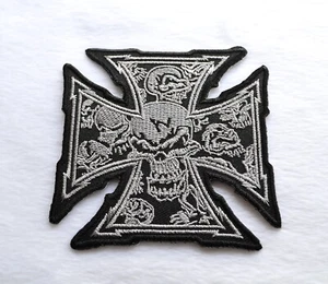 Iron Cross Patch Aufnäher Aufbügler Chopper Weiß Badge Eiserne Kreuz Skulls - Picture 1 of 1
