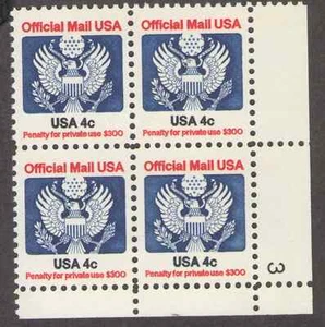 US. O128. 4c, Eagle Official Mail Stamp. PB4 #3 LR. MNH. 1983 - Picture 1 of 2