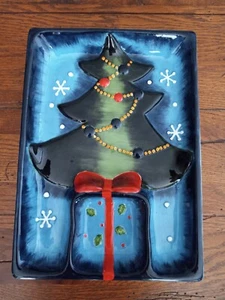 NEW Festive Hand-Painted Christmas Chip & Dip Divided Serving Dish/Tray/Plate - Picture 1 of 9