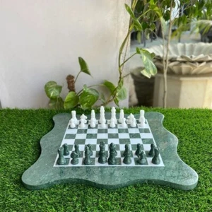 Green Marble Chess Set Pieces Handmade Stunning Inlay Stone Playroom Decor Gift - Picture 1 of 11
