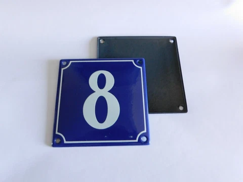 Old French Blue Enamel Porcelain Metal House Door Number Street Sign / Plate # 8 Cover