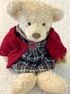 Russ Plush Bears From The Past 15" Cream Color Ashlyn Bear Plaid Dress sweater - Picture 1 of 6
