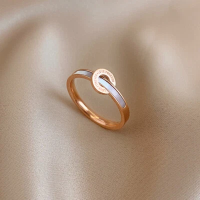 Damen Ring mit Perlmutt LOVE FOREVER Edelstahl rosevergoldet Rosegold - Bild 1 von 3