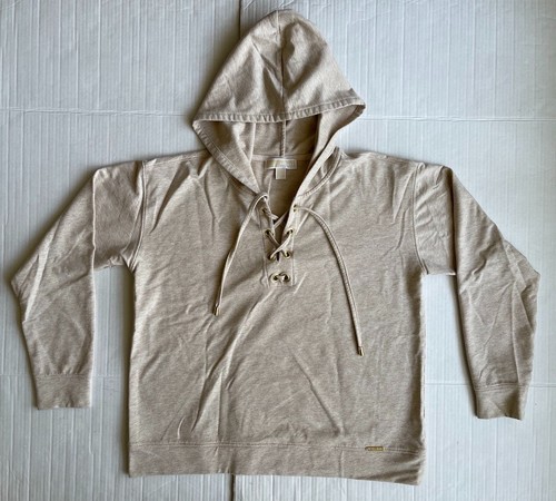 OFF WHITE Felpa donna Michael Kors stringata davanti con cappuccio taglia grande colore panna