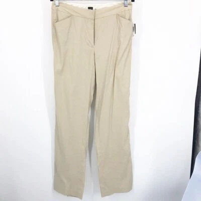 Saks Fifth Ave Beth 亚麻混纺棕褐色直筒裤 8 全新 — 第 1/4 张图片