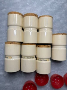 vintage COPCO SAM MANN DESIGNS MCM Aluminum Spice Jar LOT/7 w/Cork Caps Caplugs - Picture 1 of 18