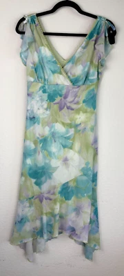 Vintage Y2K Byer Too! Dress Size M Blue Green V Neck Summer Fairy Floral Whimsic - Image 1 of 4