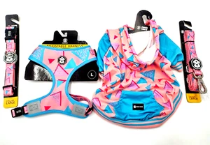 Fresh Pawz Large Dog Retro Rose Pink Outfit Ensemble Harness Leash Collar Hoodie - Picture 1 of 12