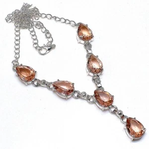 Peach Morganite Gemstone Handmade 925 Sterling Silver Jewelry Necklaces Sz 18" - Picture 1 of 1