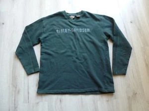 Vintage Y2K Harley Davidson Long Sleeve Thermal Shirt L Embroidered Logo V-Neck - Picture 1 of 10