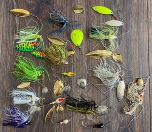 LOT 14 BASS FISHING LURES SPINNERBAITS NEW TO USED MIXED TANDUM SPINNERS UNBRAND - Picture 1 of 8