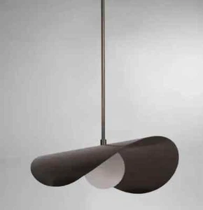 Mid Century Brass Curved Shade Celling Lamp Light Single Arms Ceiling Pendant - Picture 1 of 5